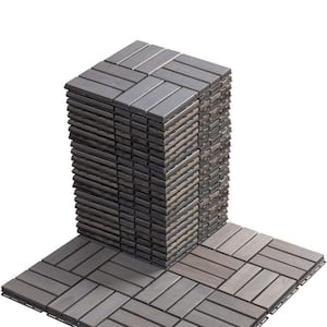 12 in.W x 12 in. L Outdoor Gray Checker Pattern Square Wood Interlocking Flooring Deck Tiles (Pack of 30 Tiles)
