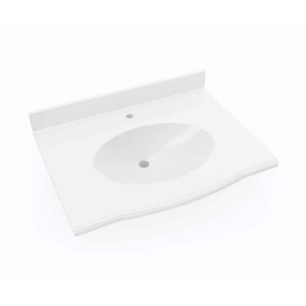 Swanstone Europa 37 in. W x 6.125in. D Solid Surface Round Single Sink Vanity Top in White