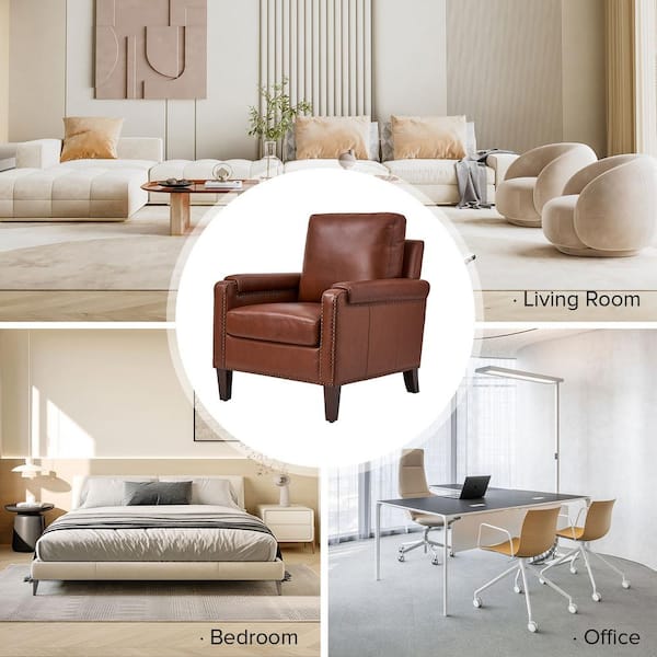 JAYDEN CREATION Leander Brown Genuine Leather Armchair Set