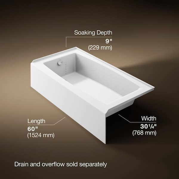 Elmbrook 60 in. x 30.25 in. Soaking Bathtub with Left-Hand Drain in White