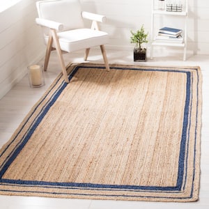 Natural Fiber Navy/Beige 9 ft. x 12 ft. Striped Border Area Rug