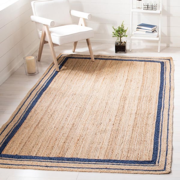 Natural Fiber Navy/Beige 9 ft. x 12 ft. Striped Border Area Rug