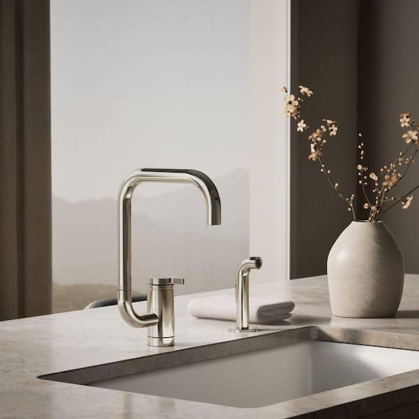 Components 1 Handle Deck Mount Standard Kitchen Faucet in Vibrant Polished Nickel