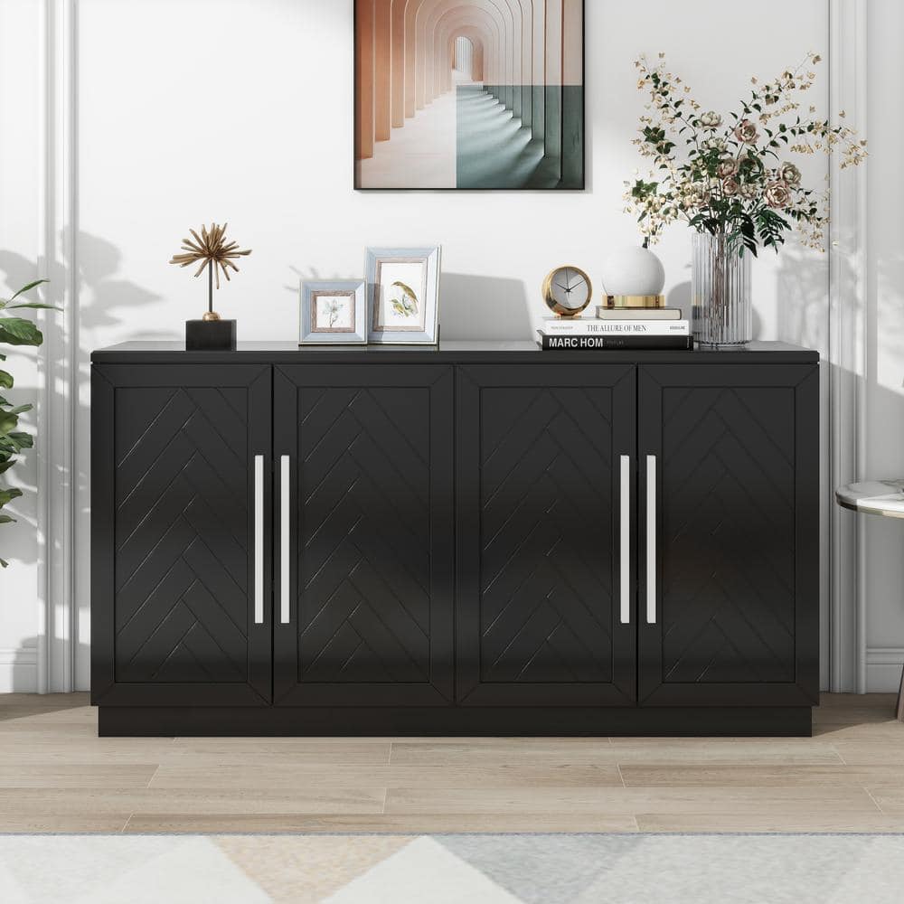 Boosicavelly Black and Solid Wood and MDF 60 in. Sideboard with ...