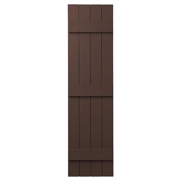 Ply Gem 15 in. x 63 in. Polypropylene 4-Board Closed Board and Batten Shutters Pair in Terra Brown