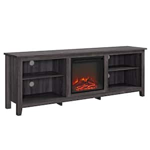 70 in. Wood Media TV Stand Console with Fireplace - Charcoal