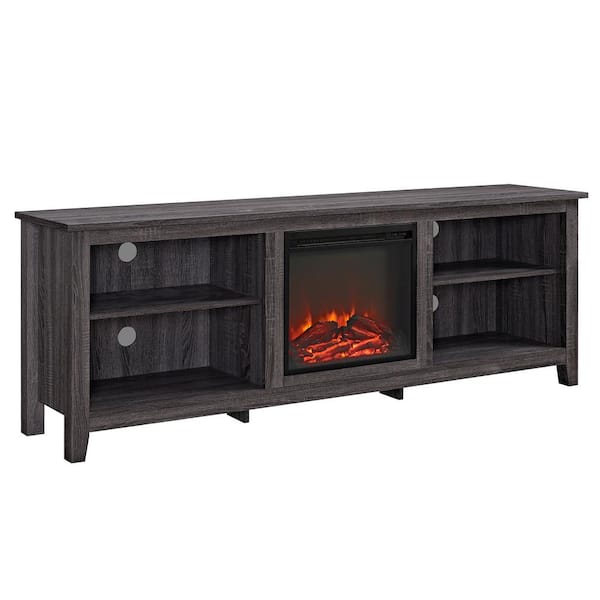 Walker Edison Furniture Company 70 in. Wood Media TV Stand Console with Fireplace - Charcoal