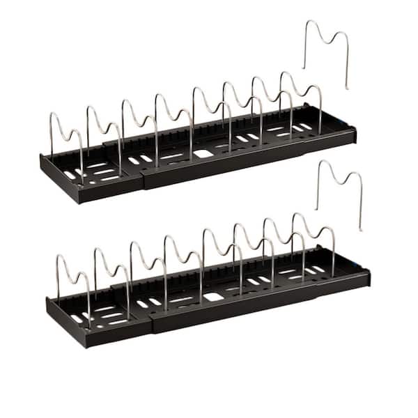 Black Pots and Pans Organizer Drawer Organizer with 9 Stainless Steel Dividers, ABS Base, Expandable, 2 Pack