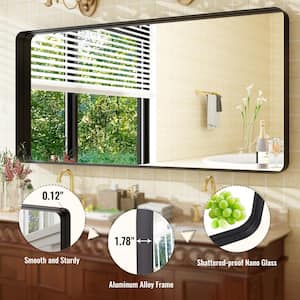 Black 30 in. W x 71 in. H Modern Rectangular Aluminum Framed Rounded Full Length Mirror