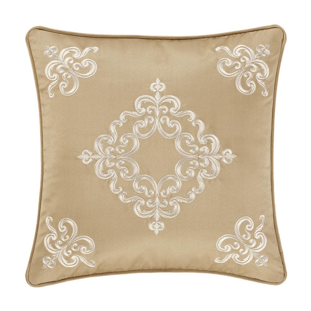 Potenza Gold Polyester Damask 18 Square Decorative Throw Pillow 18 In. L