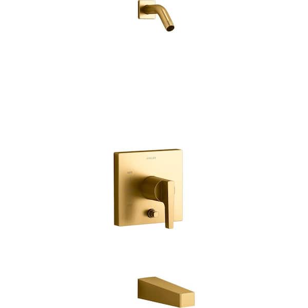 KOHLER Honesty 1-Handle Tub and Shower Trim Kit in Vibrant Brushed Moderne Brass (Valve Not Included)