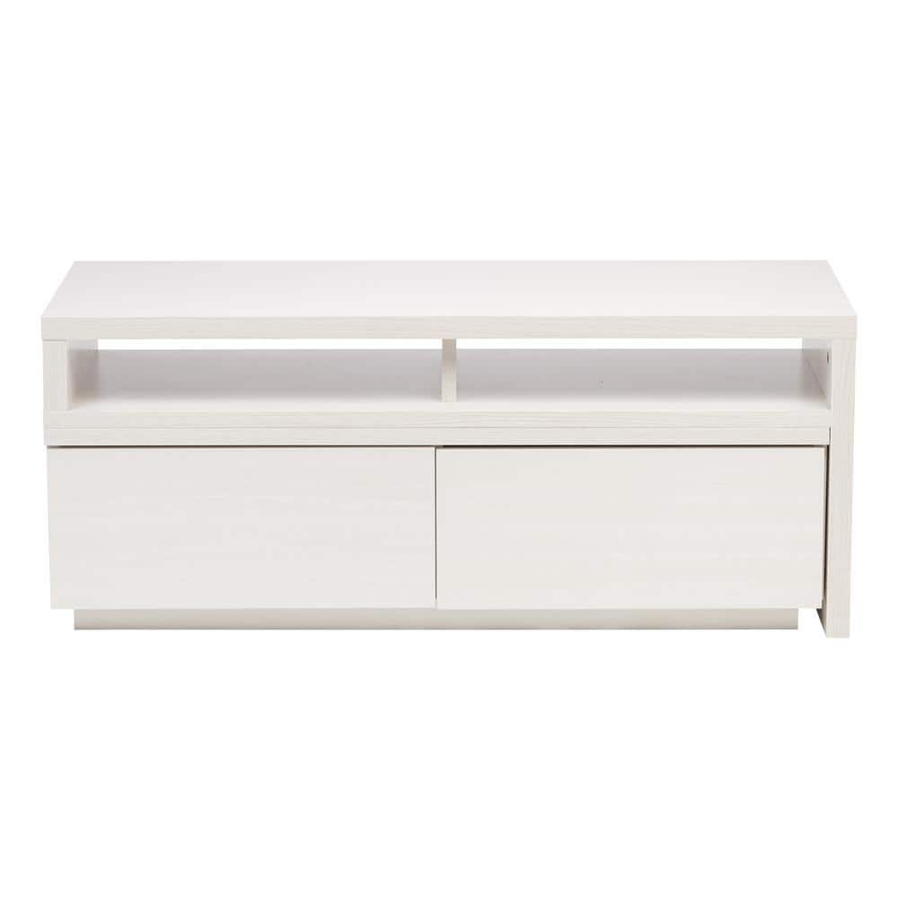 White Adjustable Media Stand with Cabinet and Drawers