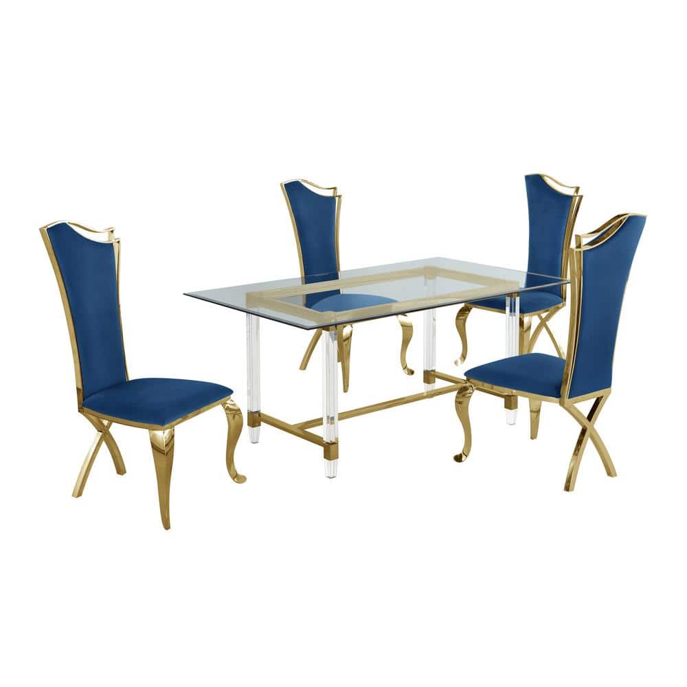Best Quality Furniture Rema 5Piece Glass Top with Gold Stainless Steel