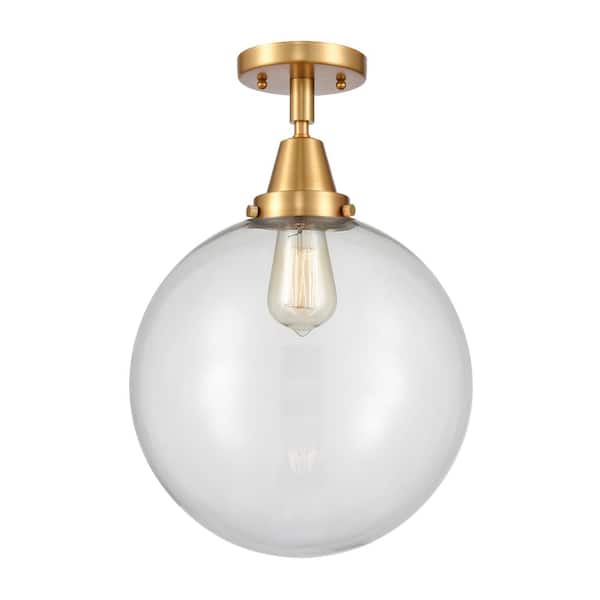 Innovations Beacon 12 in. 1-Light Satin Gold Industrial Flush Mount with Clear Glass Shade