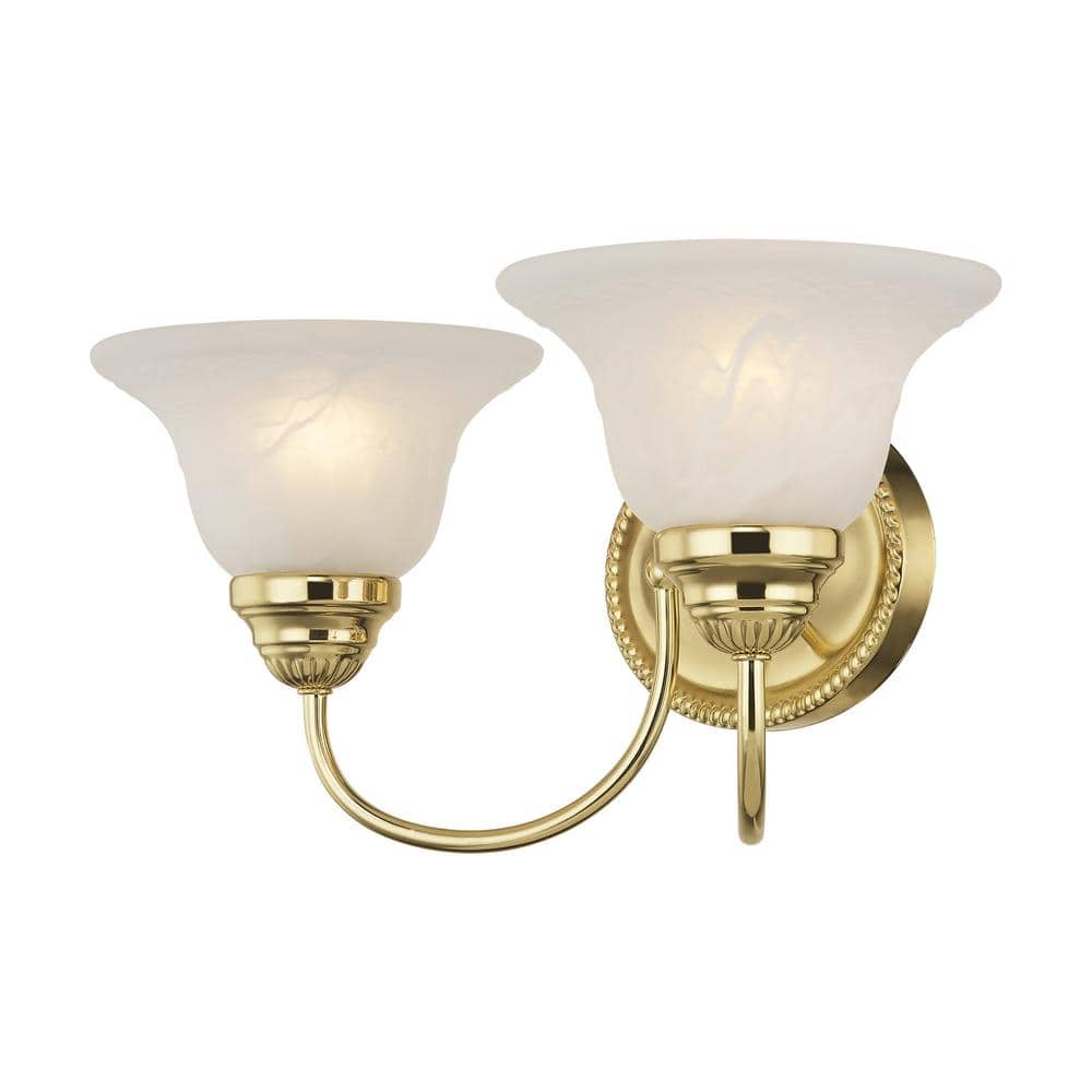 Polished Brass 2-Light Vanity with White Alabaster Glass