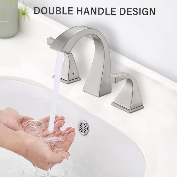 Unbranded 8 in. Widespread 2-Handle Brass Bathroom Sink Faucet with Drain, Rust and Corrosion Resistant in Brushed Nickel