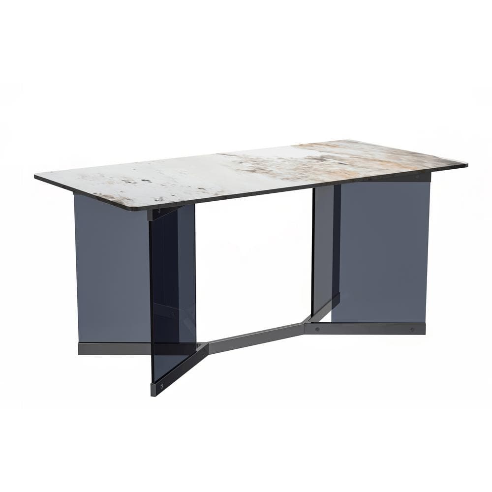 Oryn Modern White Grey Stone 62 in. Double Pedestal Dining Table, Seats 6 price history on PriceWatchPro