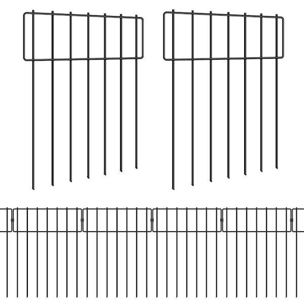 Oumilen 16.7 in. H x 12 in. W Decorative Garden Fence Set, Rustproof Metal Fence, T-Shape (6-Piece)