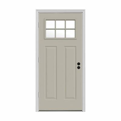 32 in. x 80 in. 6 Lite Craftsman Desert Sand Painted Steel Prehung Right-Hand Outswing Front Door w/Brickmould