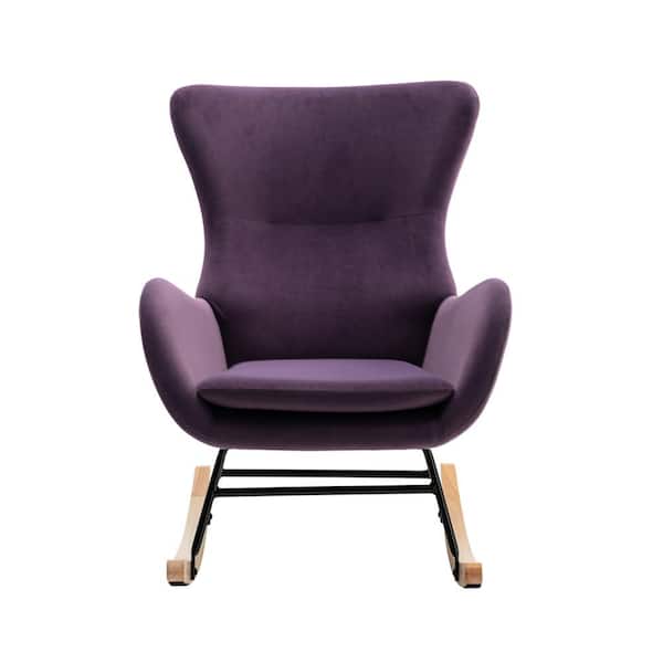Z-joyee Purple Velvet Padded Seat Rocking Chair with High Backrest and Armrests
