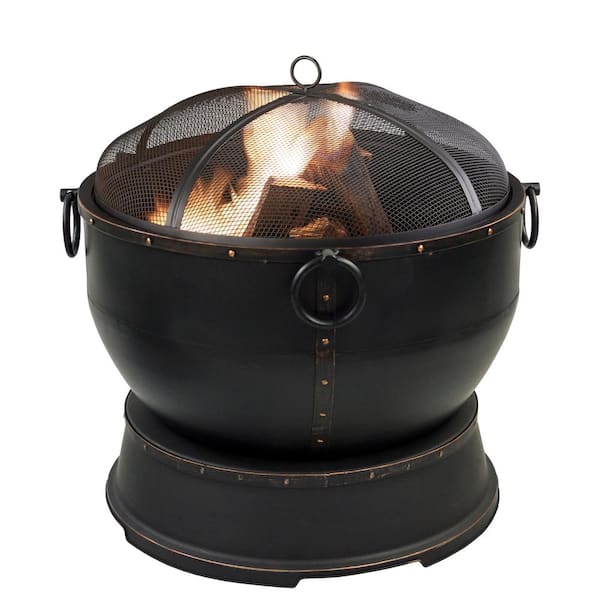 Pleasant Hearth Athena 28 in. x 27 in. Round Urn Style Steel Wood Fire Pit in Rubbed Bronze