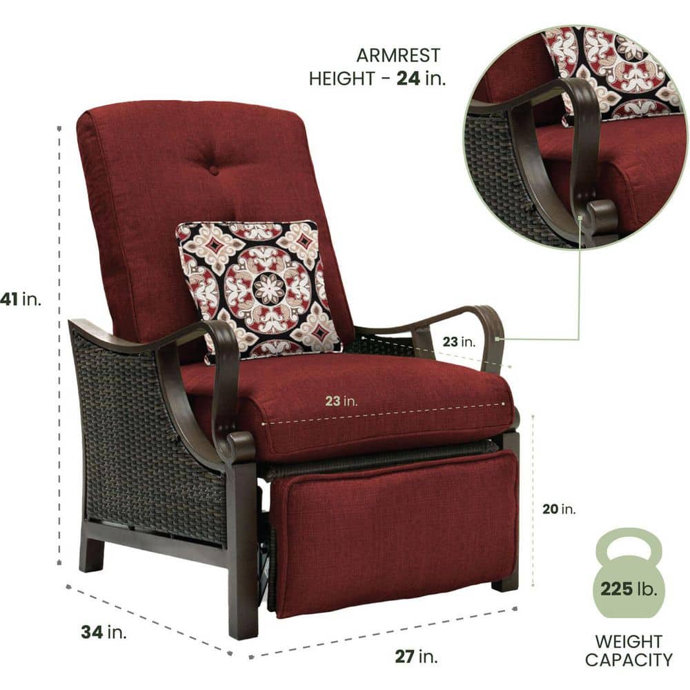Crimson Red Steel and Wicker Reclining Armchair with Cushions
