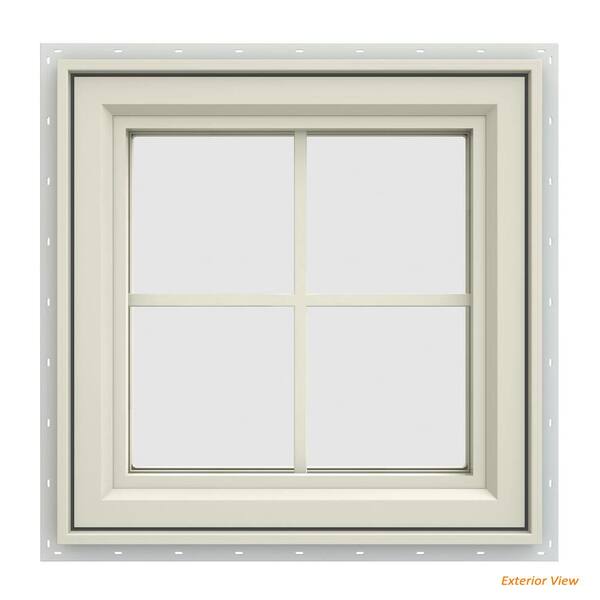 JELD-WEN 23.5 in. x 23.5 in. V-4500 Series Cream Painted Vinyl Right-Handed Casement Window with Colonial Grids/Grilles