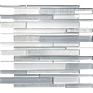 White Blue 11.8 in. x 12.2 in. Linear Polished and Matte Finished Glass Mosaic Tile (5.00 sq. ft./Case)