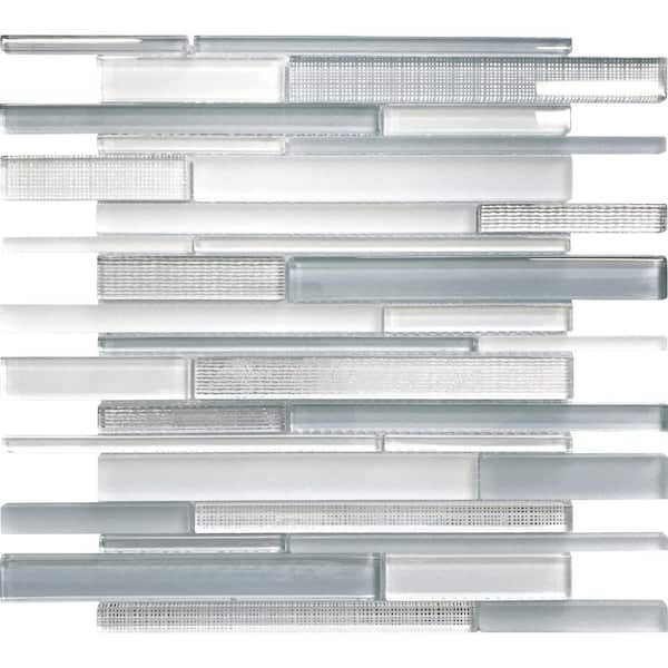 White Blue 11.8 in. x 12.2 in. Linear Polished and Matte Finished Glass Mosaic Tile (12 Cases, 60 sq. ft./Pallet)