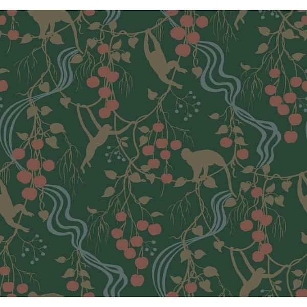 A-Street Prints Linden Dark Green Jungle Canopy Wallpaper Sample