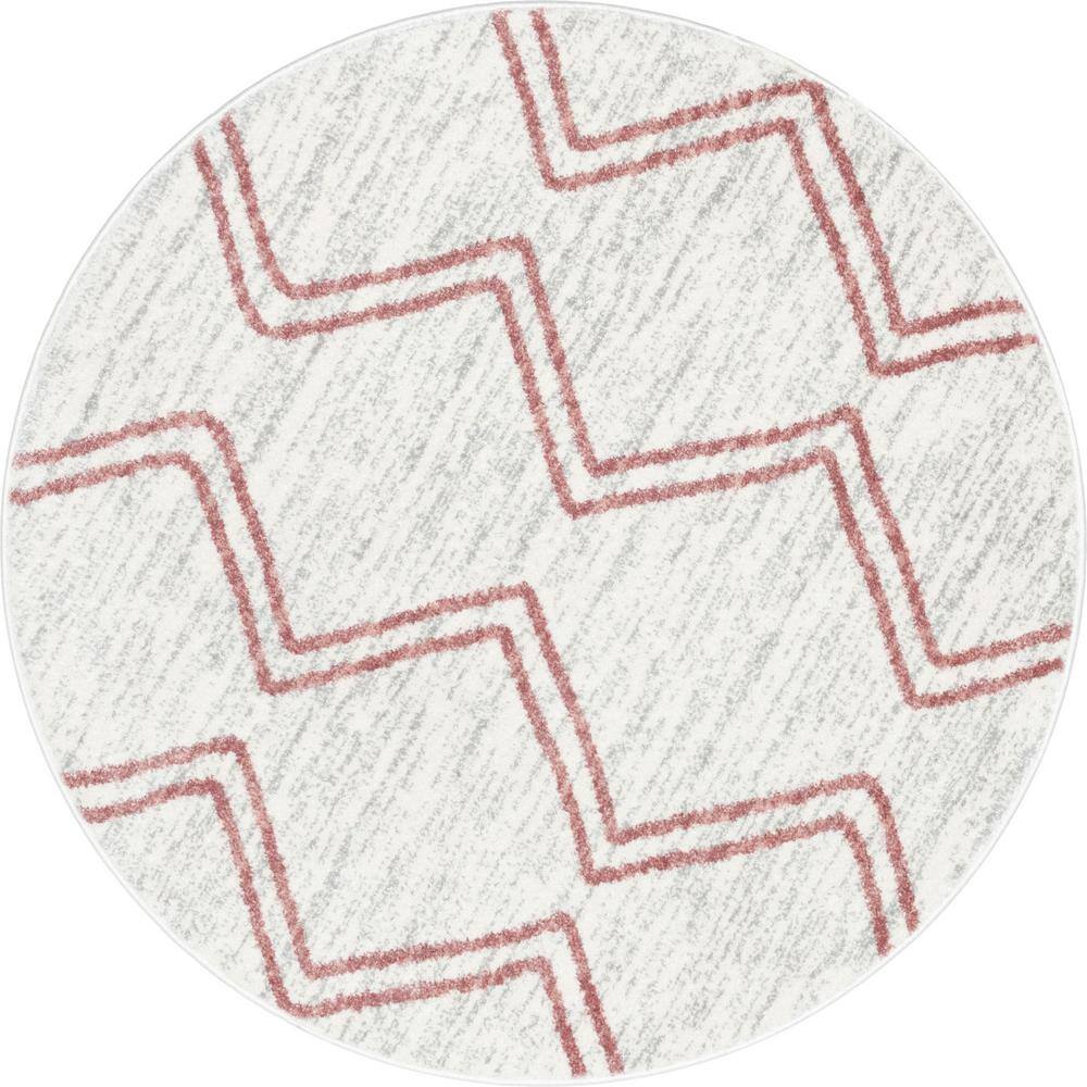 Kennedy Reeve Modern Chevron Kids Pink Ivory 4 ft. Round Area Rug price history on PriceWatchPro