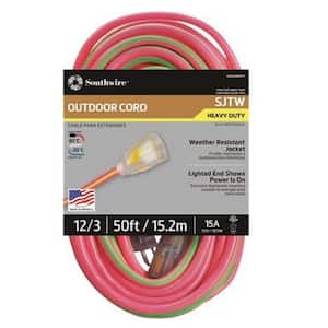 50 ft. 12/3 SJTW Hi-Visbility Multi-Color Outdoor Heavy-Duty Extension Cord with Power Light Plug