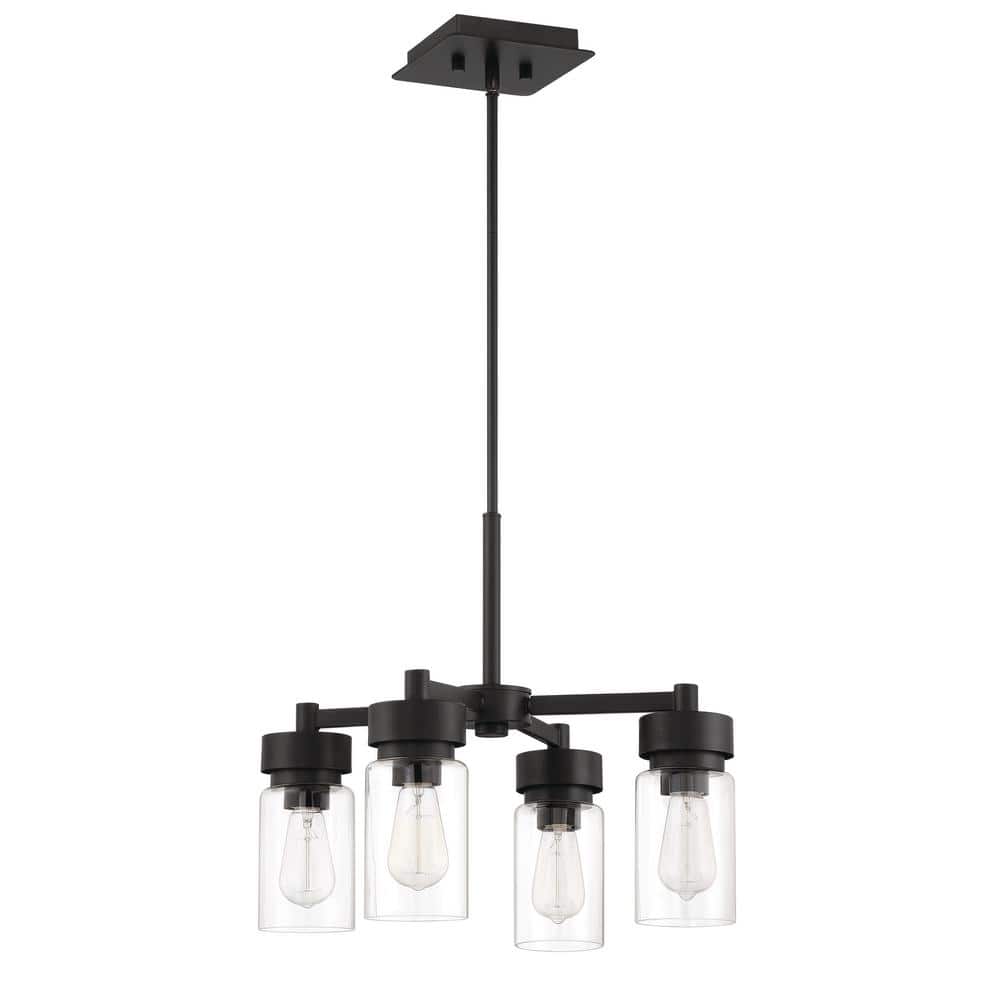 Midnight Black Steel 4-Light Outdoor Chandelier with Clear Glass