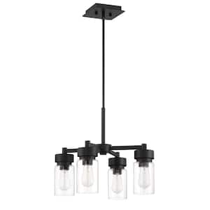 Bennet 4-Light Midnight Finish with Clear Glass Transitional Chandelier for Kitchen/Dining/Foyer No Bulbs Included
