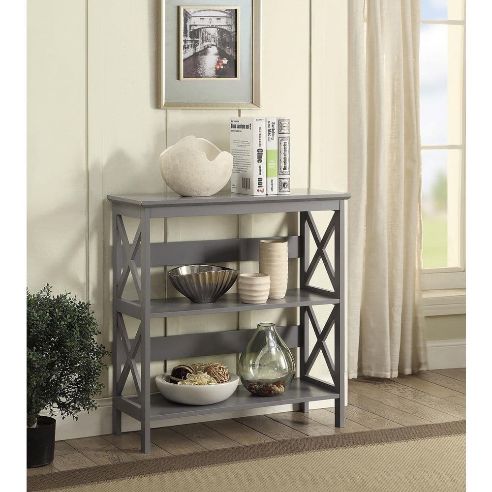 Oxford Gray 3-Tier Modern Bookcase with X Pattern