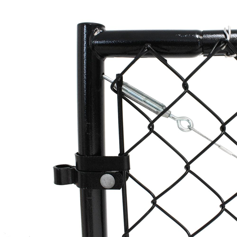 Black Adjustable Chain Link Walk-Thru Gate Kit with Steel Frame