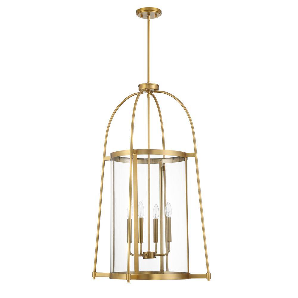 Rosedale Warm Brass 4-Light Pendant with Clear Glass Shade