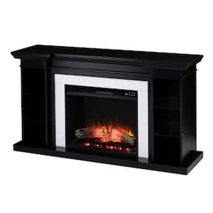 Henstinger 54.75 in Freestanding Wooden Touch Screen Electric Fireplace Bookcase in Black