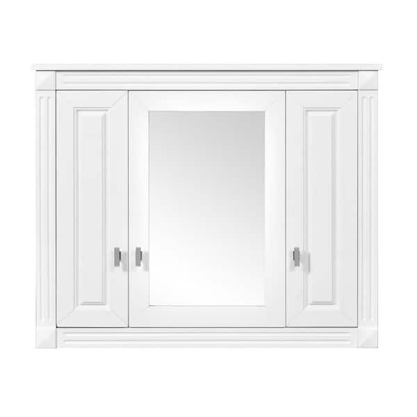 Classic 7.13 in. W x 35 in. D x 28.74 in. H Bathroom Storage Wall Cabinet in White with Mirror and 4 Shelves