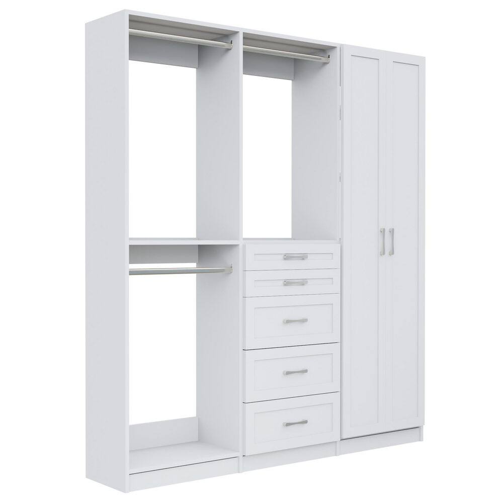 Alto Collection 63 in W White Wall Mounted Shaker Double Hang, 5-Drawer Hang and Shelves Full Door Wood Closet System price history on PriceWatchPro
