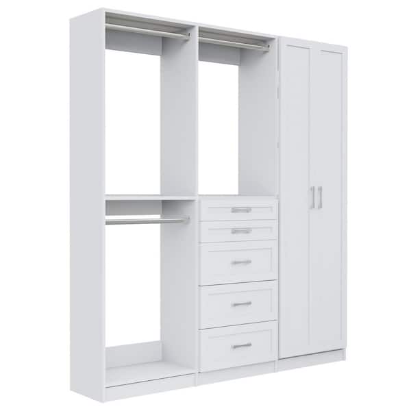 Alto Collection 84 in. W White Wall Mounted Shaker Double Hang, 5-Drawer Hang and Shelves Full Door Wood Closet System