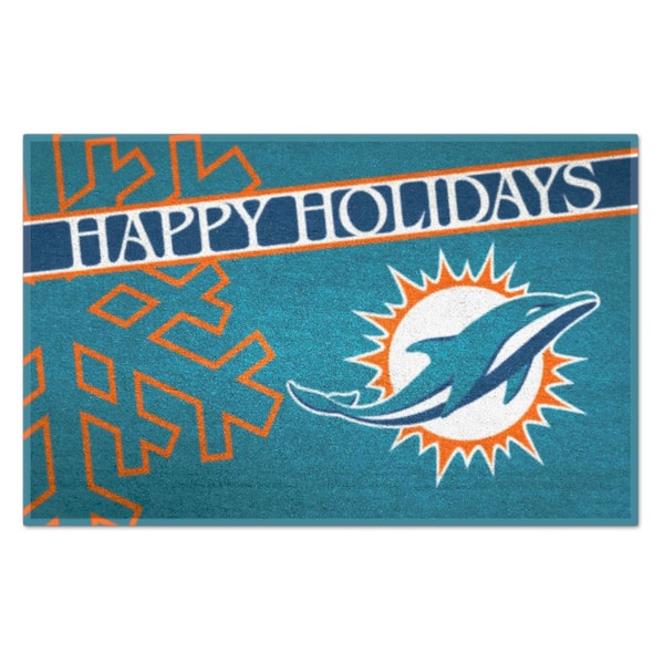 FANMATS Miami Dolphins Happy Holidays Aqua 1.5 ft. x 2.5 ft. Starter Area Rug