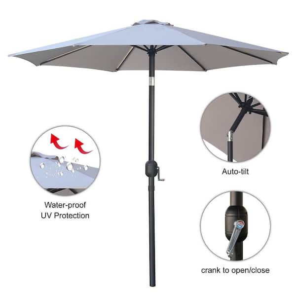 ABCCANOPY 9 ft. Aluminum Market Push Button Tilt Patio Umbrella in Light  Gray AHPTS-9FTLG - The Home Depot