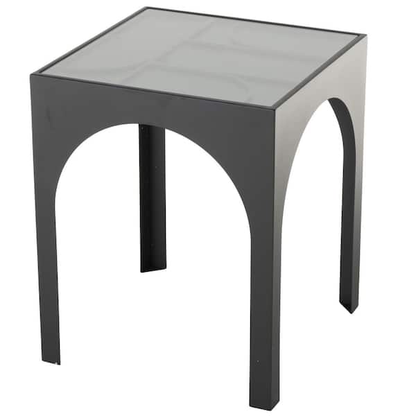 Litton Lane 18 in. Black Geometric Square Metal End Table with Glass Top