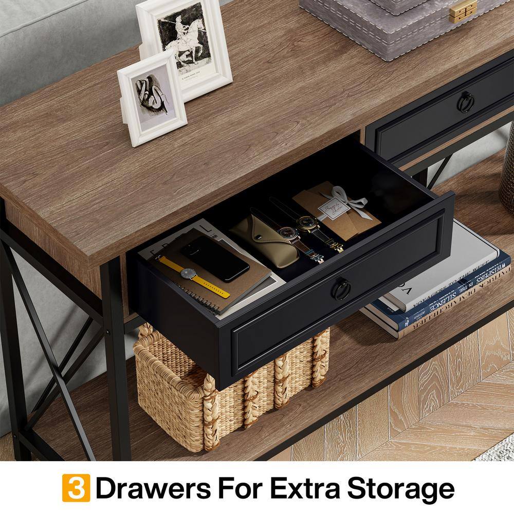 70.8" Black and Brown Wood Console Table with Storage