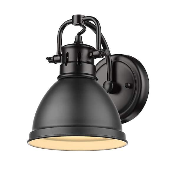 Golden Lighting Duncan Collection Black 1-Light Bath Sconce Light with Matte Black Shade