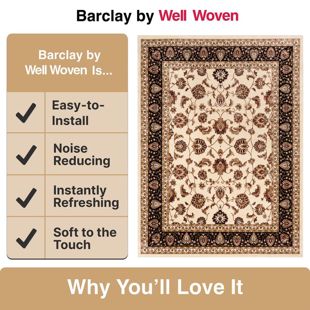 Ivory and Brown Tufted Oriental Floral 8' x 10' Area Rug