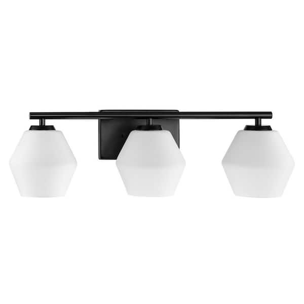 Copeland Collection 24 in. 3-Light Matte Black Vanity Light with Etched Opal Glass Shades
