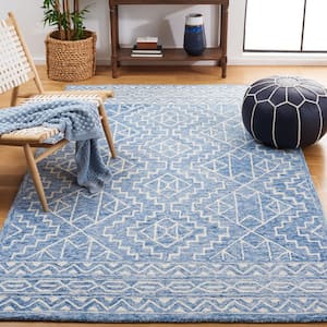 Metro Blue/Ivory 5 ft. x 8 ft. Striped Geometric Solid Color Area Rug