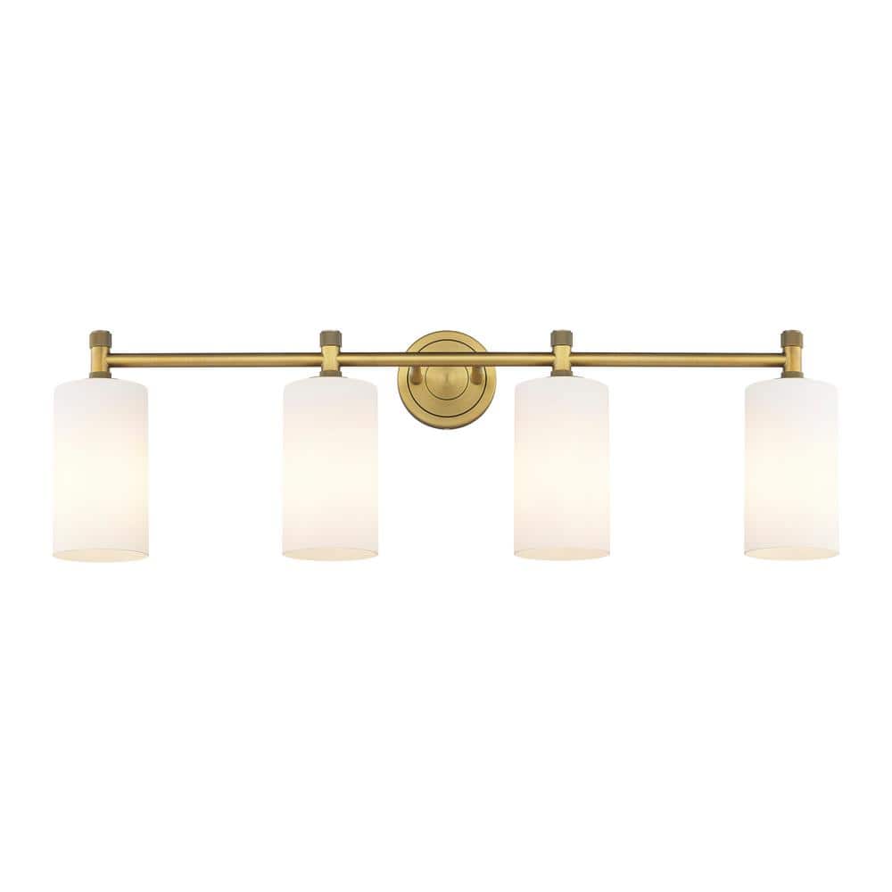Crown Point 33.88 in. 4-Light Brushed Brass Vanity Light with Glass Shade price history on PriceWatchPro